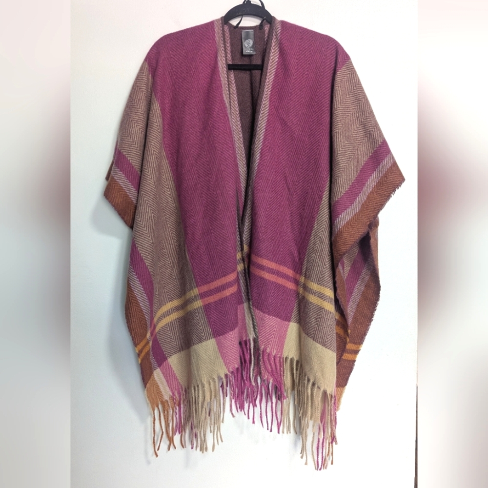 Vince Camuto Purple &‎ Brown Open Front Poncho Cardigan Super Soft One Size